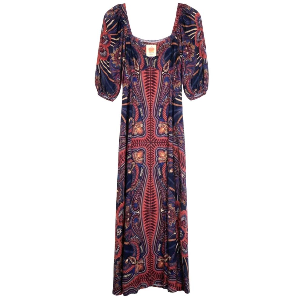 FARM RIO Maxi Dress ANTHROPOLOGIE Macaw Arabesque Short Sleeve Boho Women Medium - Picture 3 of 11